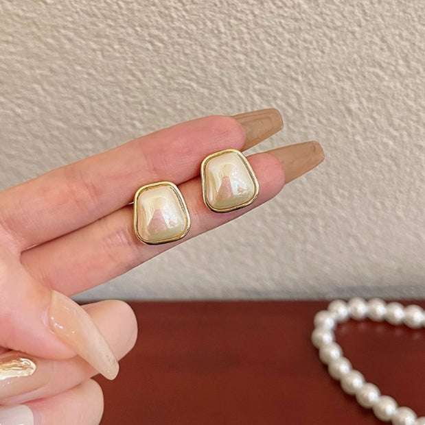 French Square Pearl Stud Earrings