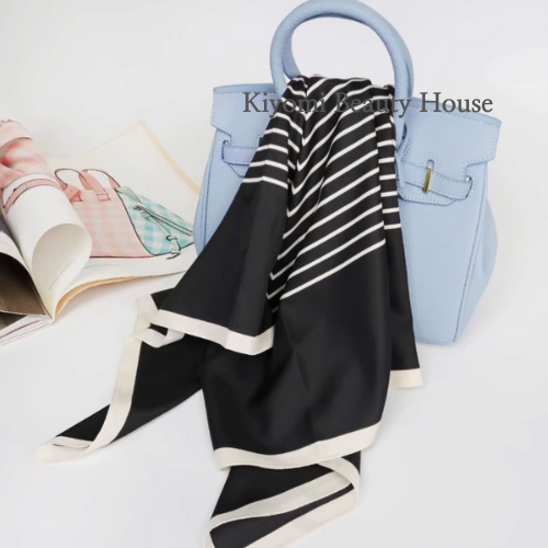 Vintage Striped Silk-Feel Square Scarf