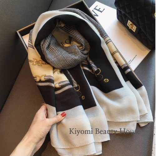 Colorblock Plaid Cotton-Linen Scarf
