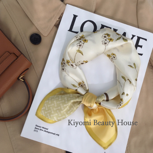 Chinese Style Buttoned Floral Silk Scarf Brown/ Yellow