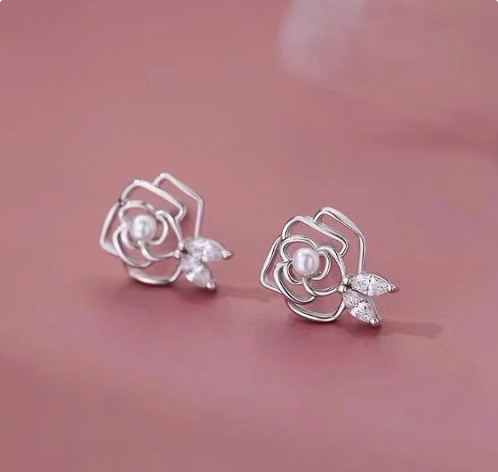 925 sterling silver pearl flower earrings