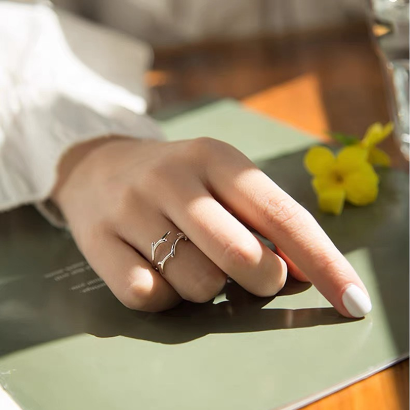 925 Sterling Silver Antler Adjustable Ring