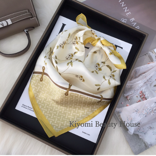 Chinese Style Buttoned Floral Silk Scarf Brown/ Yellow