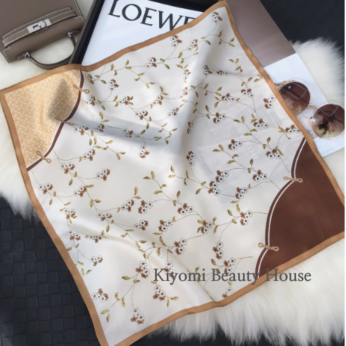 Chinese Style Buttoned Floral Silk Scarf Brown/ Yellow