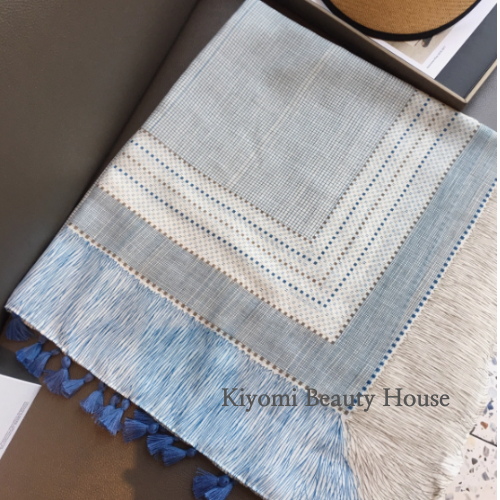 Blue Breeze Checkered Tassel Shawl