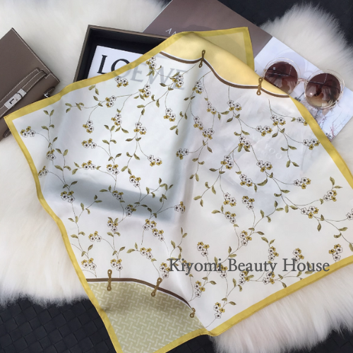 Chinese Style Buttoned Floral Silk Scarf Brown/ Yellow