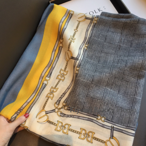 Colorblock Plaid Cotton-Linen Scarf