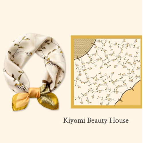 Chinese Style Buttoned Floral Silk Scarf Brown/ Yellow