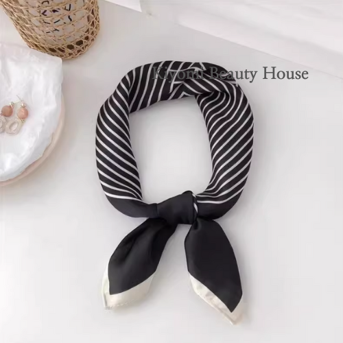 Vintage Striped Silk-Feel Square Scarf