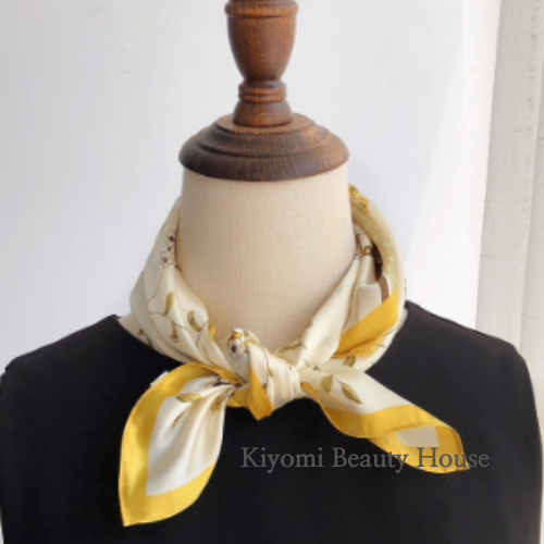 Chinese Style Buttoned Floral Silk Scarf Brown/ Yellow