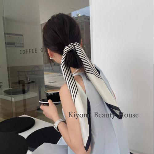 Vintage Striped Silk-Feel Square Scarf