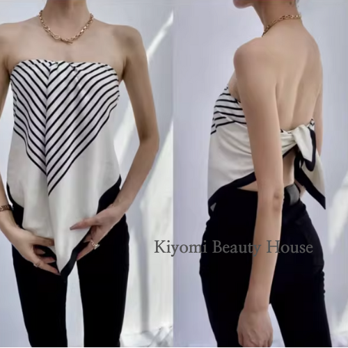 Vintage Striped Silk-Feel Square Scarf
