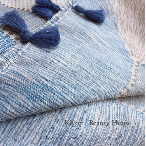 Blue Breeze Checkered Tassel Shawl