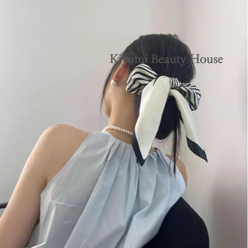 Vintage Striped Silk-Feel Square Scarf