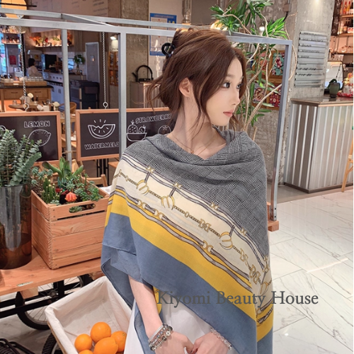 Colorblock Plaid Cotton-Linen Scarf