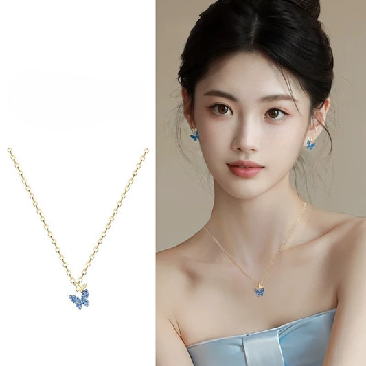 Blue Butterfly Jewelry Set – Necklace & Earrings
