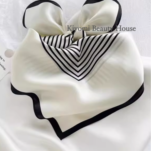Vintage Striped Silk-Feel Square Scarf