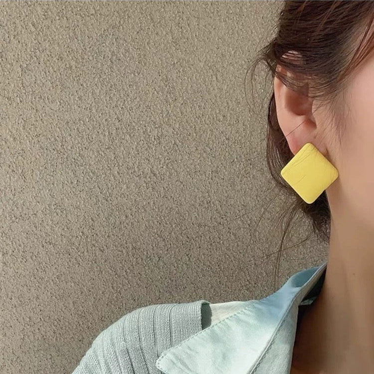 Yellow Pink geometric earrings