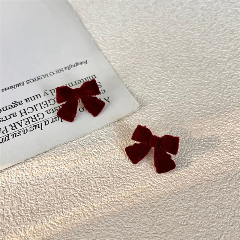 Velvet Christmas Red Bow Earrings