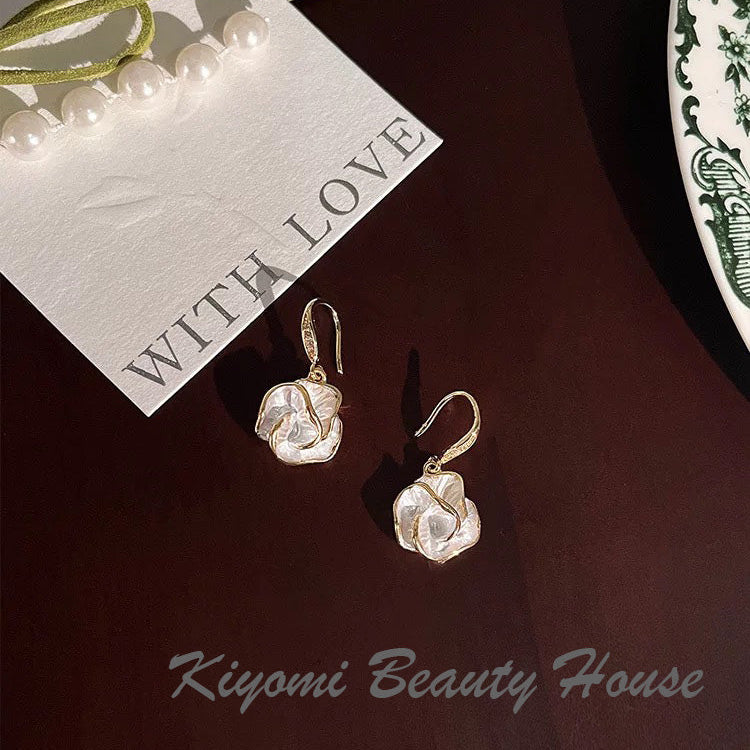 Long Flower Crystal Earrings Camellia Dangle Drop