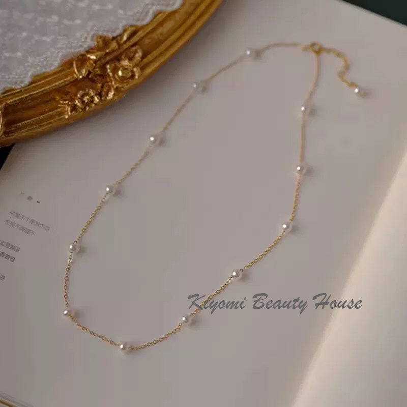 Simple and sweet style starry sky small pearl clavicle necklace