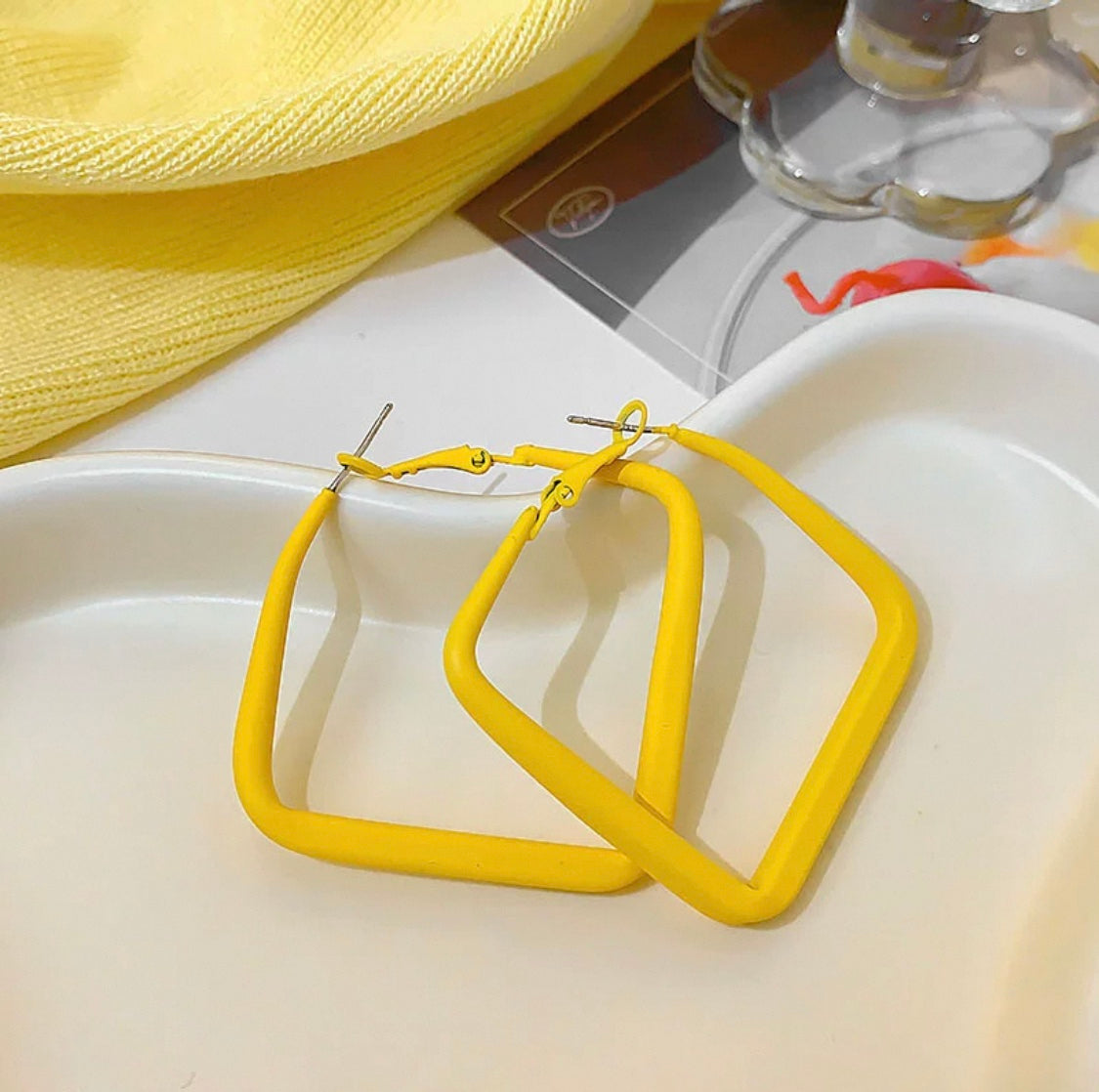 Yellow Pink geometric earrings