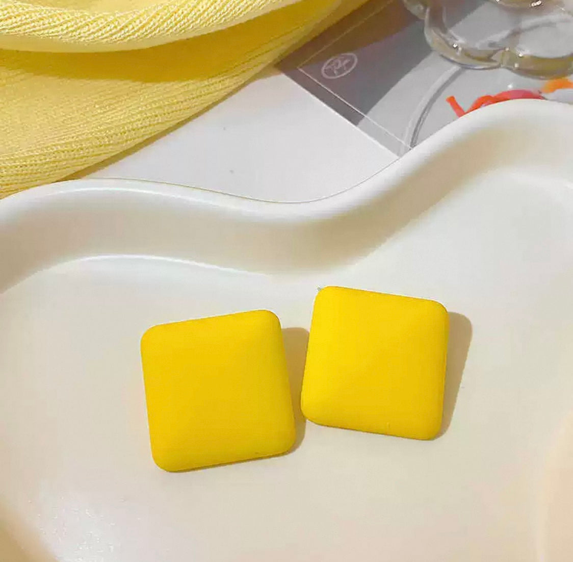 Yellow Pink geometric earrings