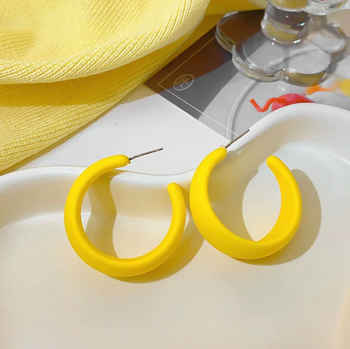 Yellow Pink geometric earrings