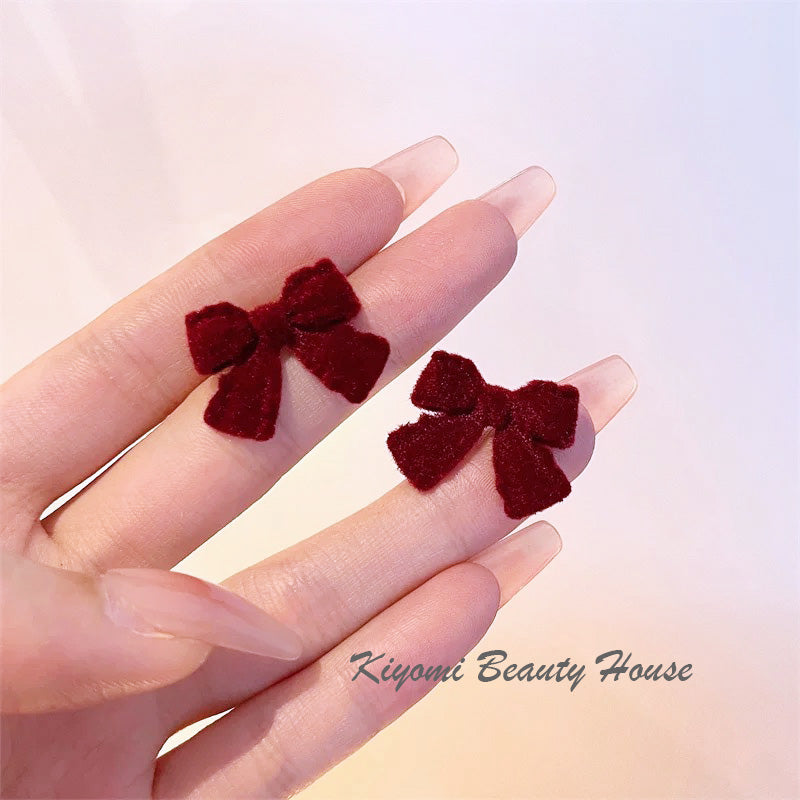 Velvet Christmas Red Bow Earrings