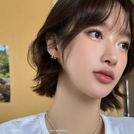 3D Geometric Triangle and Square Stud Earrings