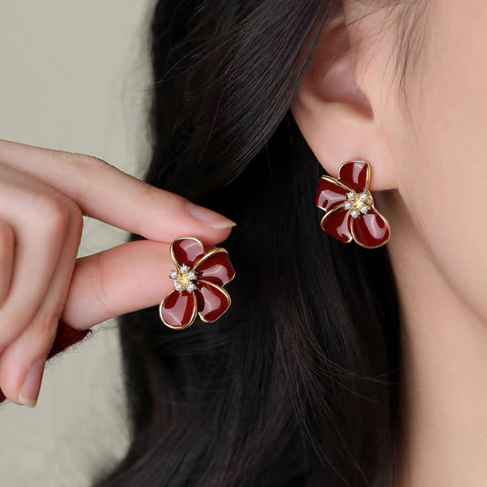 Red Blossom 999 Silver Stud Earrings