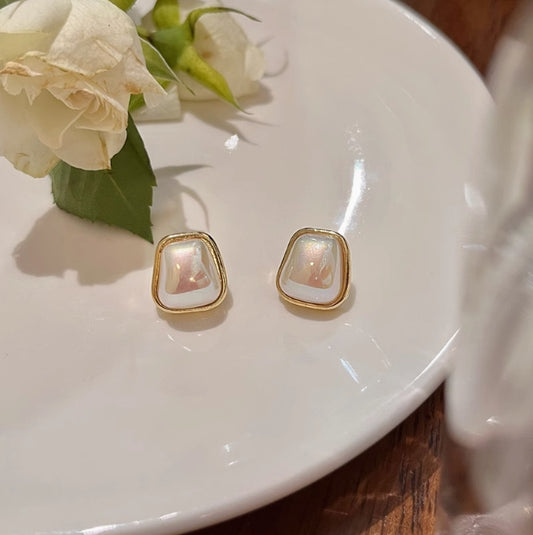 French Square Pearl Stud Earrings