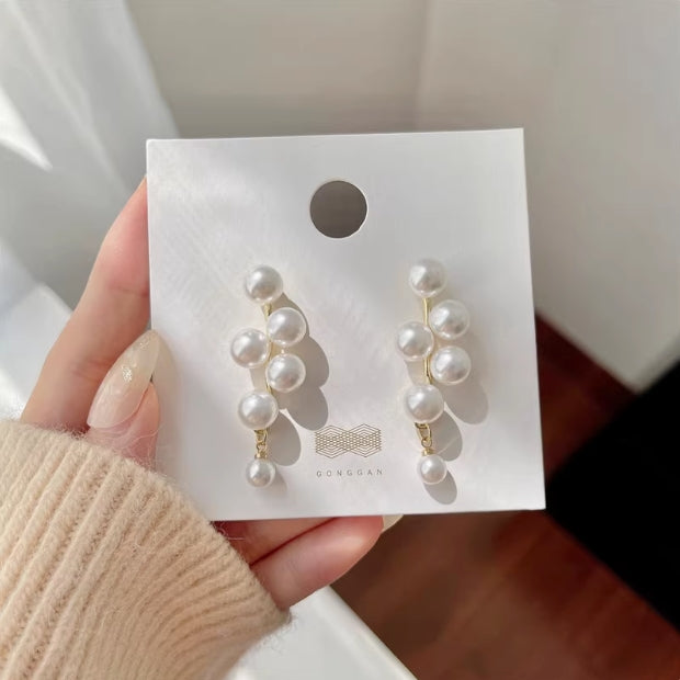 s925 silver needle gentle pearl tassel earrings
