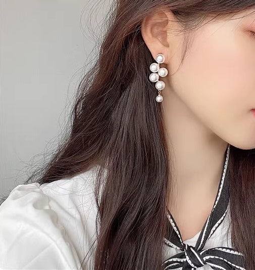 s925 silver needle gentle pearl tassel earrings