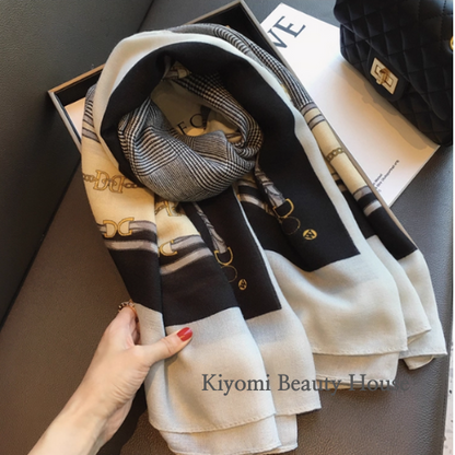 Colorblock Plaid Cotton-Linen Scarf