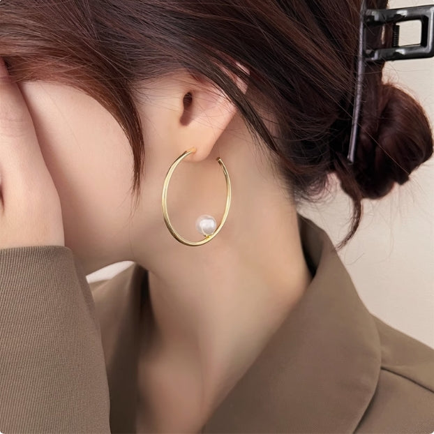 Pearl Hoop Earrings Luxury Face Unique Design