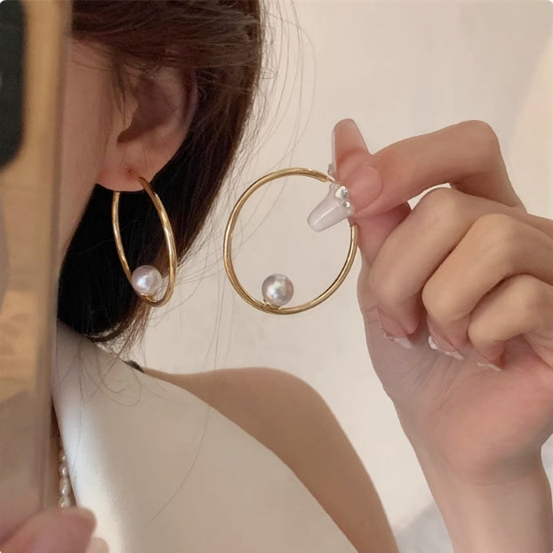 Pearl Hoop Earrings Luxury Face Unique Design