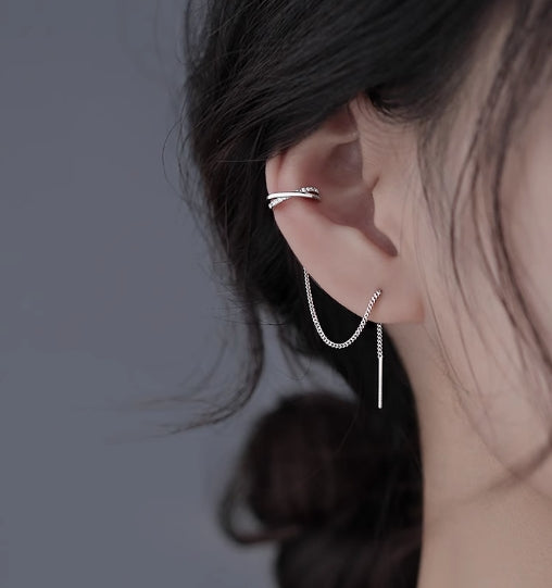 Silver Tassel Drop Earrings Minimalist Unique Design