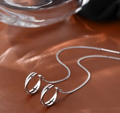 Silver Tassel Drop Earrings Minimalist Unique Design