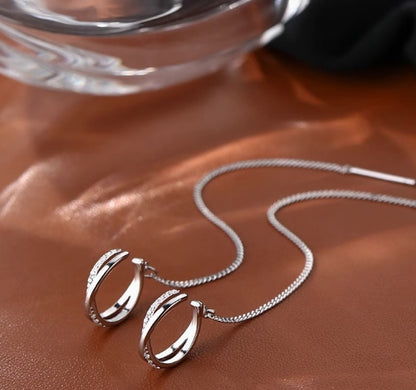 Silver Tassel Drop Earrings Minimalist Unique Design