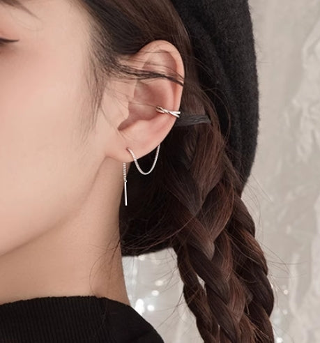 Silver Tassel Drop Earrings Minimalist Unique Design