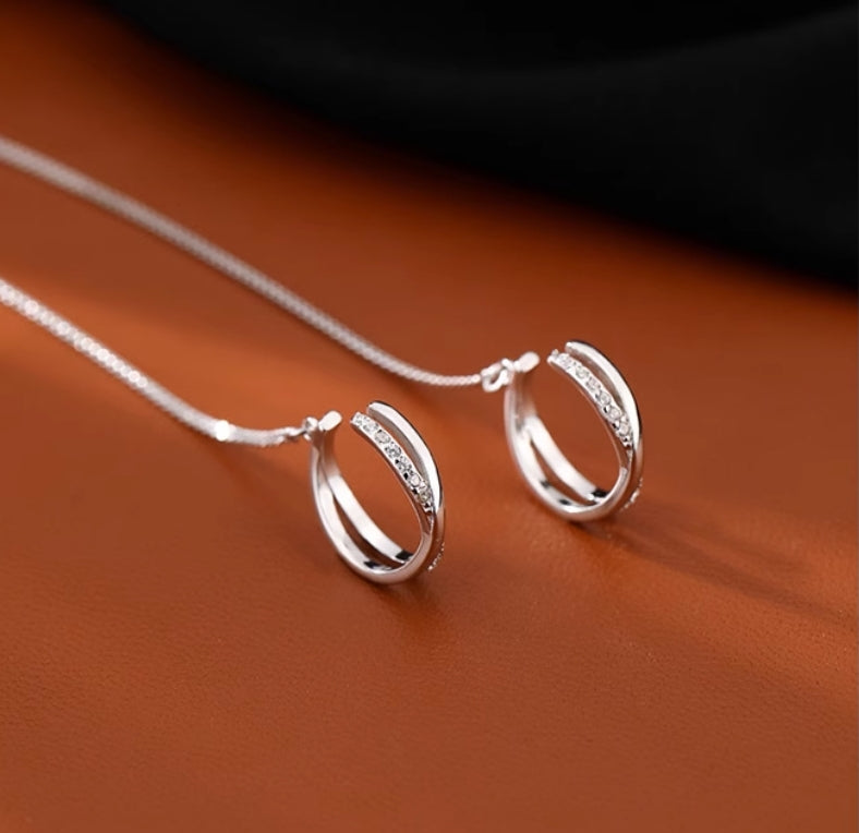 Silver Tassel Drop Earrings Minimalist Unique Design