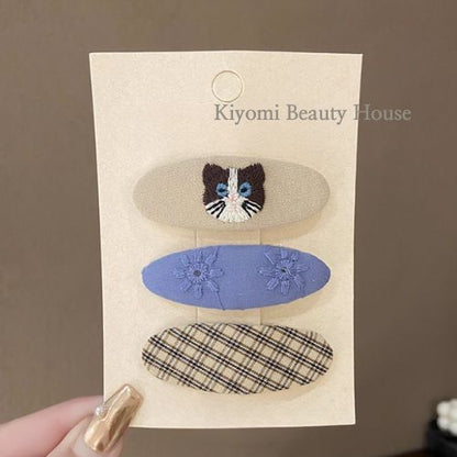 Cute Embroidered Cat & Flower BB Clip