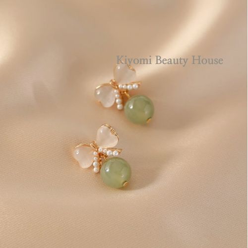 Hetian Jade Bow Earrings