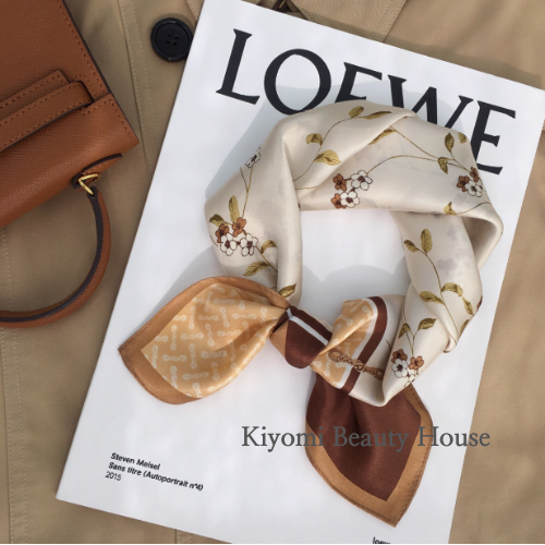Chinese Style Buttoned Floral Silk Scarf Brown/ Yellow