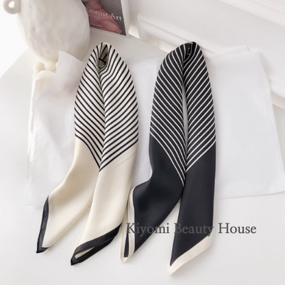 Vintage Striped Silk-Feel Square Scarf