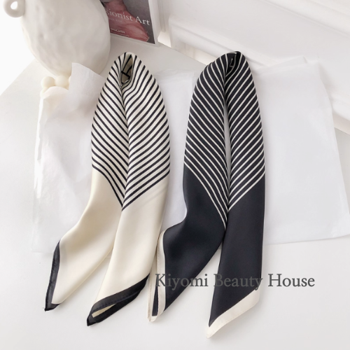 Vintage Striped Silk-Feel Square Scarf