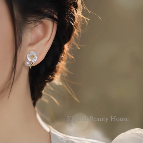 Natural Hetian Jade & Pearl Floral Earrings