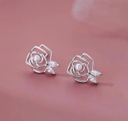 925 sterling silver pearl flower earrings
