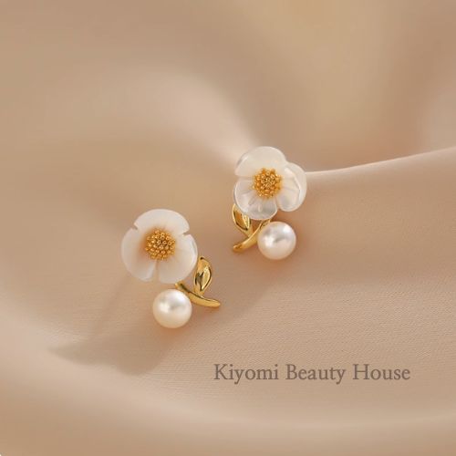 Natural Hetian Jade & Pearl Floral Earrings